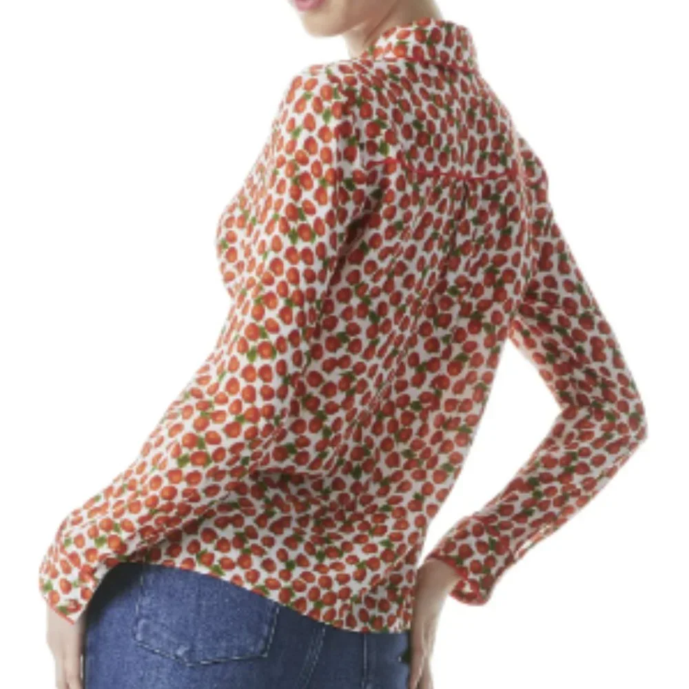 Alice + Olivia | Willa Placket Top (Strawberry Jam Soft White) - Picture 3 of 15